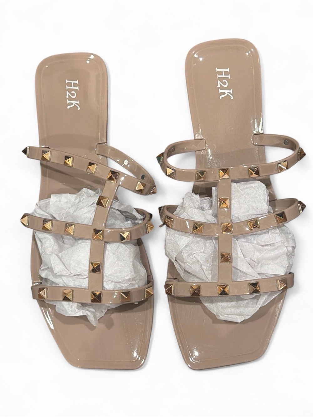 H2K Nude Studded Multi-Strap Slide Sandals
